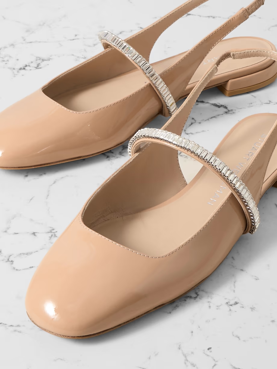 Stefanie crystal-embellished patent-leather slingback flats Stefanie crystal-embellished patent-leather slingback flats