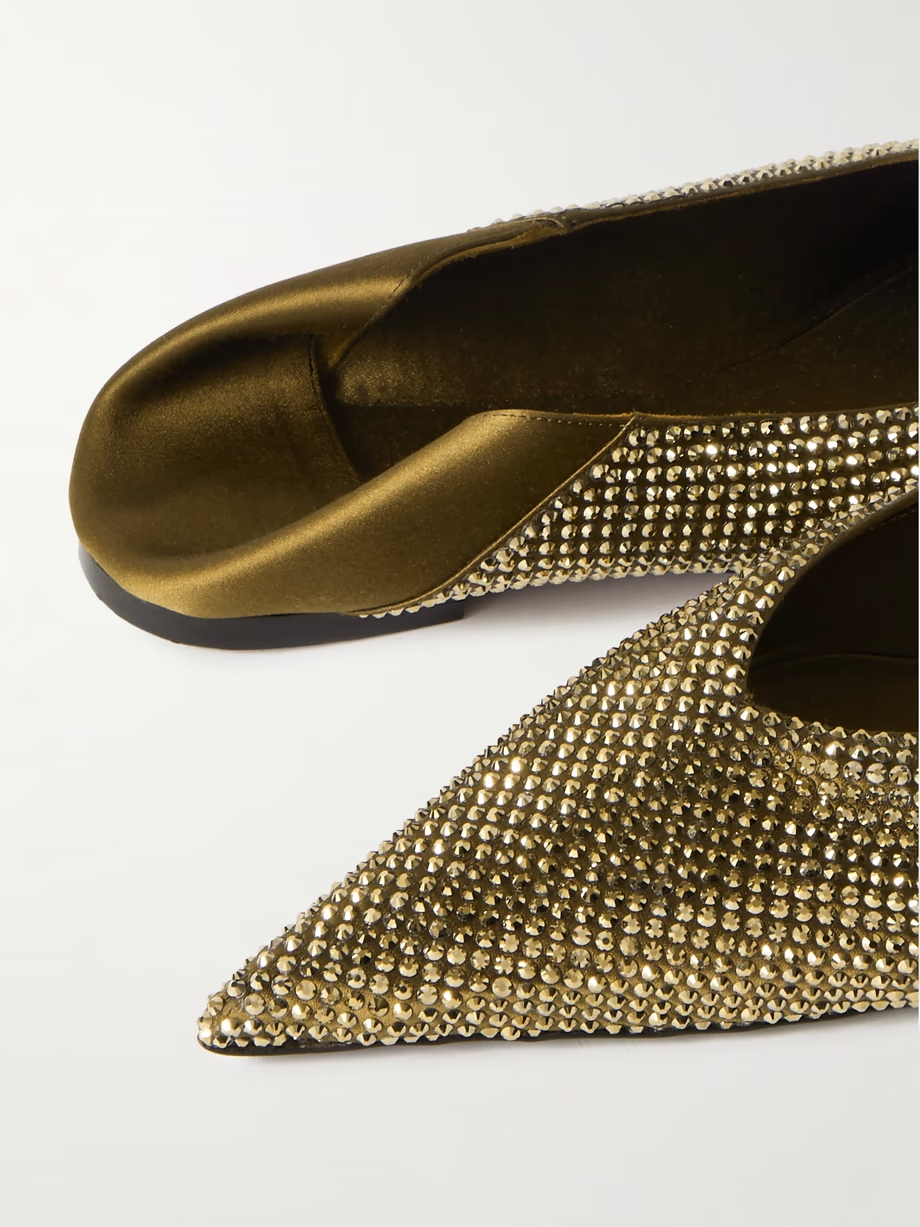 Nour collapsible-heel crystal-embellished satin flats Nour collapsible-heel crystal-embellished satin flats