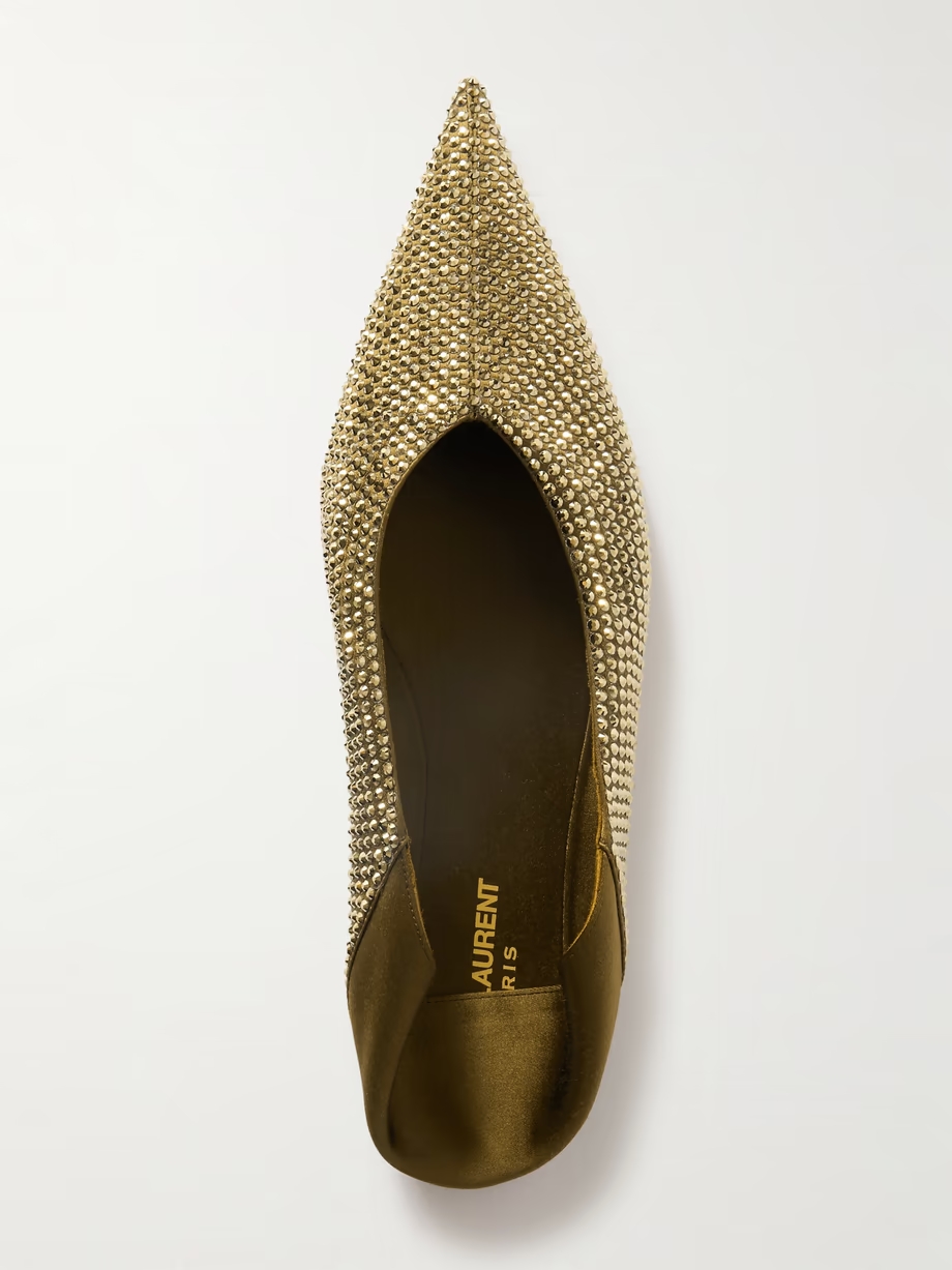Nour collapsible-heel crystal-embellished satin flats Nour collapsible-heel crystal-embellished satin flats