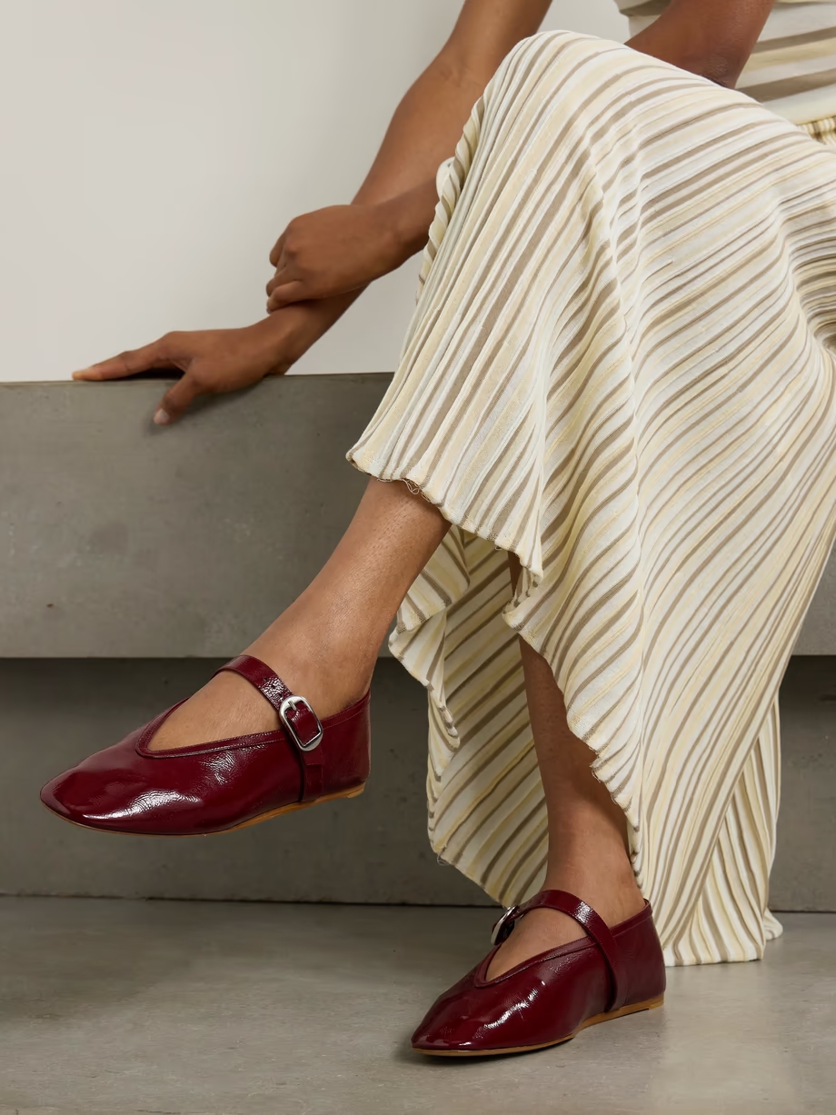 Stella textured patent-leather Mary Jane ballet flats Stella textured patent-leather Mary Jane ballet flats