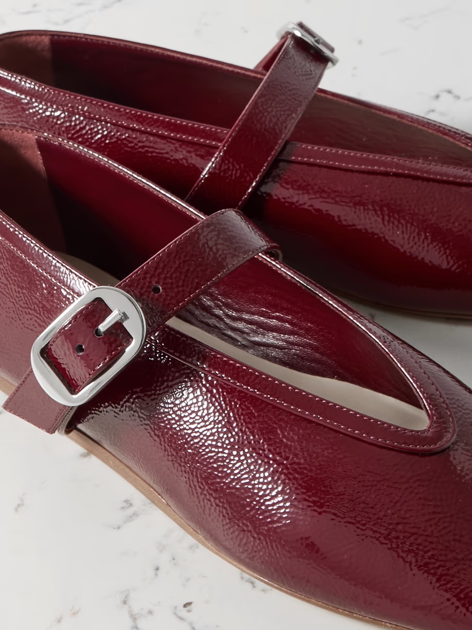 Stella textured patent-leather Mary Jane ballet flats Stella textured patent-leather Mary Jane ballet flats