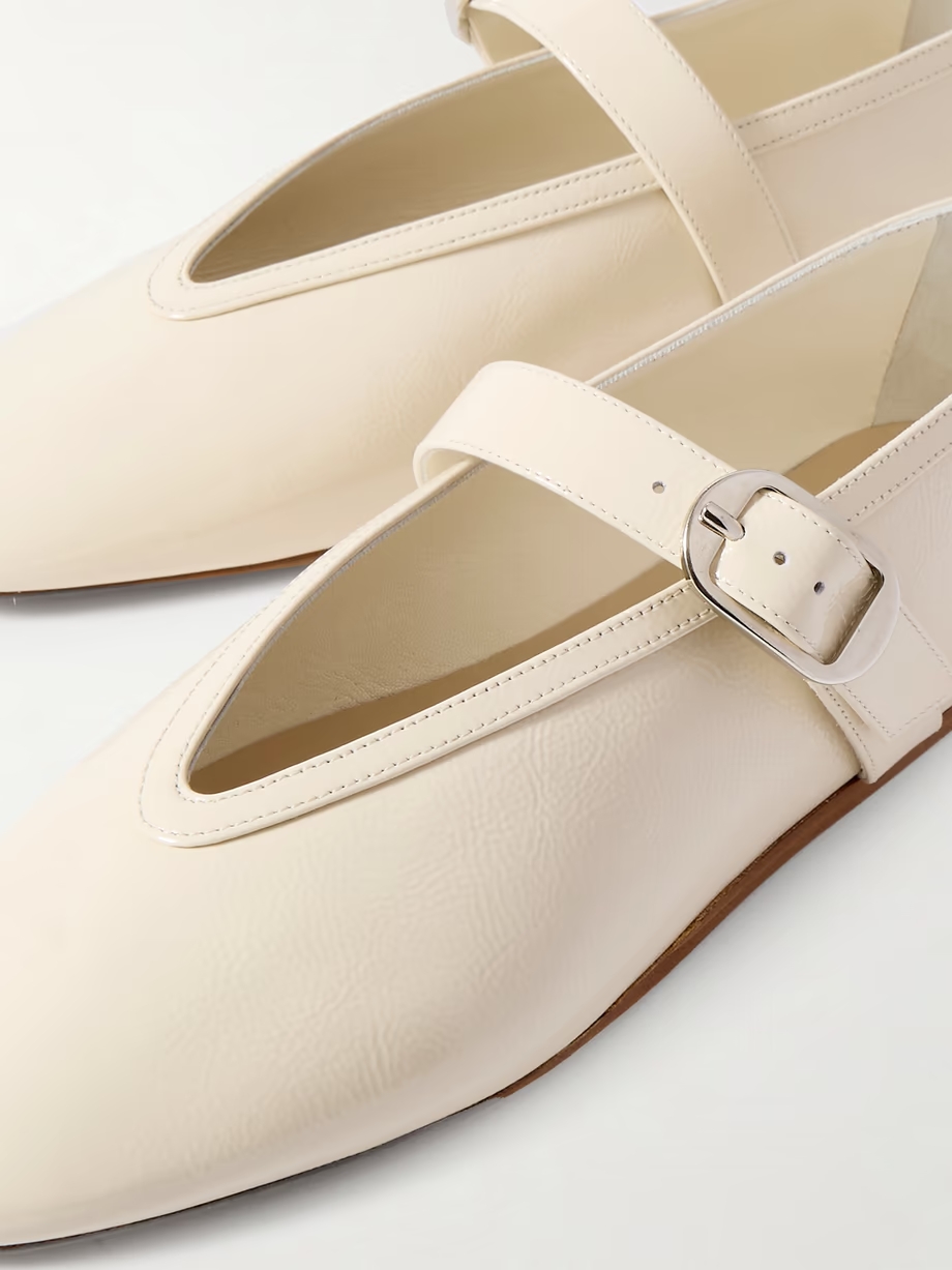 Stella textured patent-leather Mary Jane ballet flats Stella textured patent-leather Mary Jane ballet flats