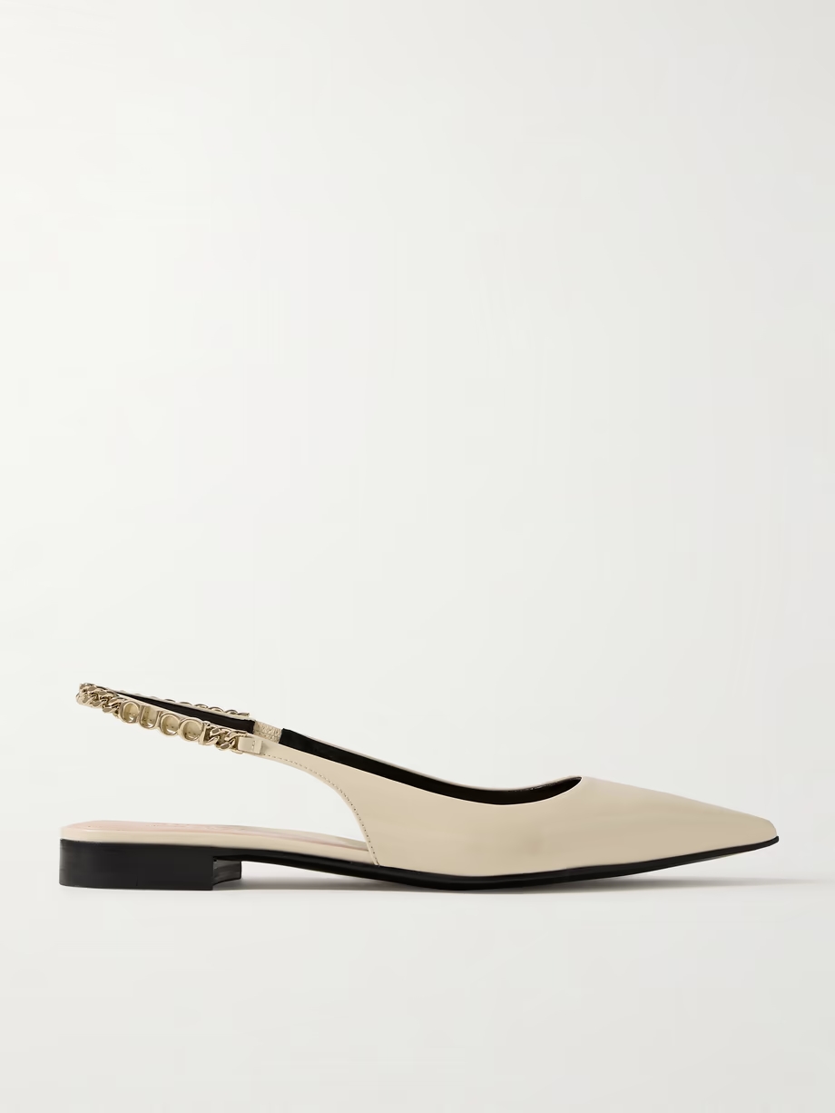 Signoria embellished patent-leather slingback ballet flats Signoria embellished patent-leather slingback ballet flats