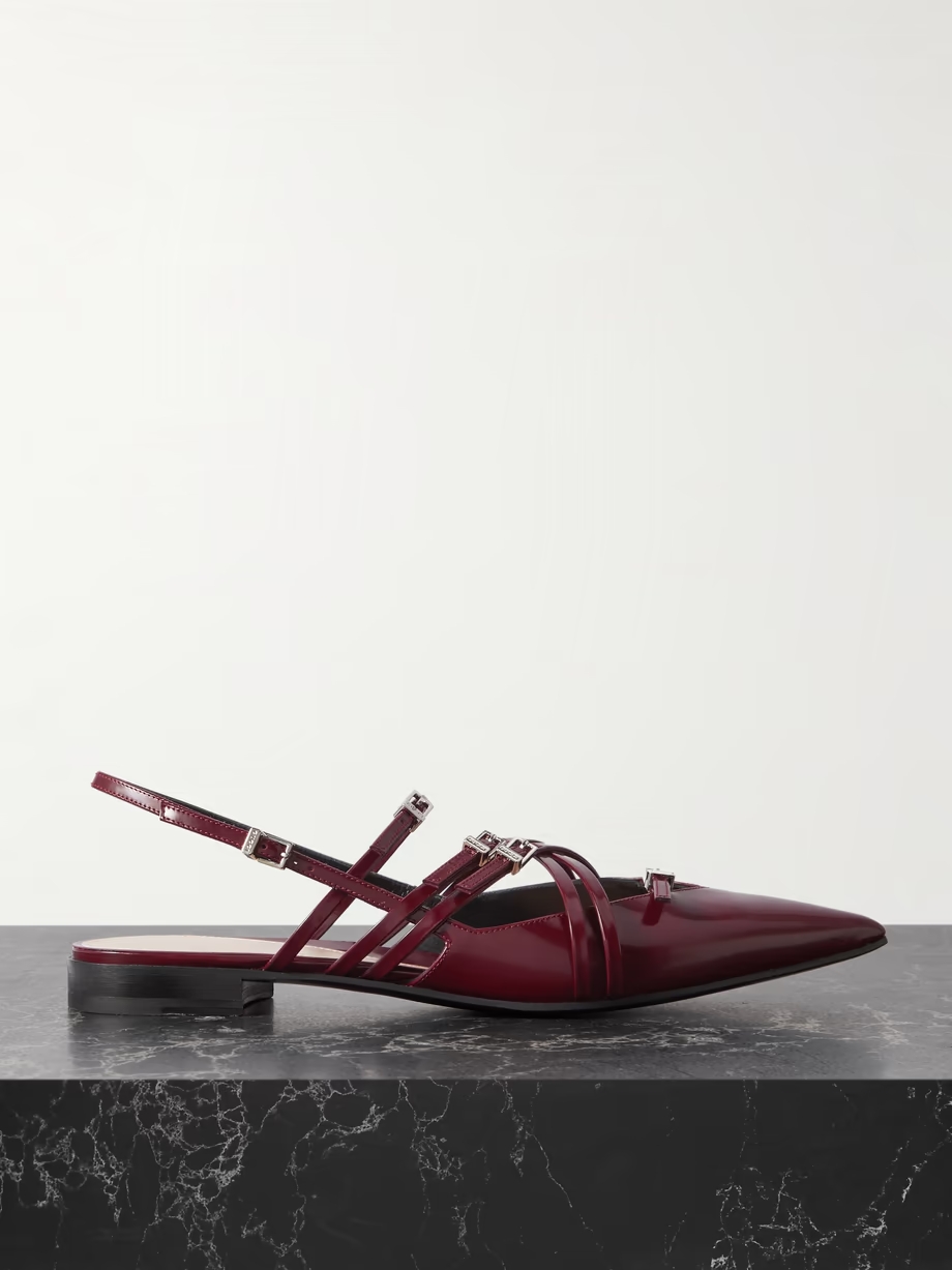 Seraphine buckled patent-leather slingback flats Seraphine buckled patent-leather slingback flats