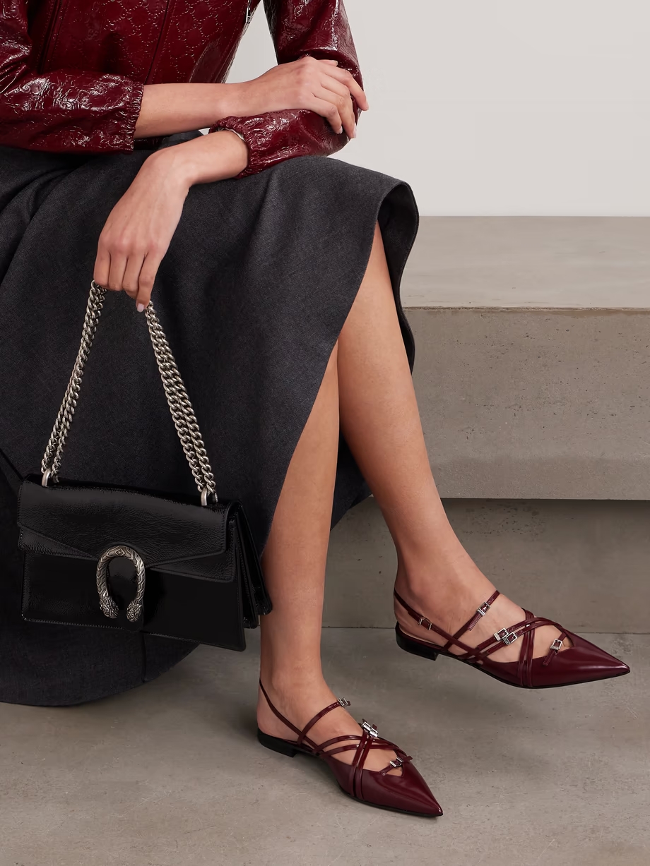 Seraphine buckled patent-leather slingback flats Seraphine buckled patent-leather slingback flats