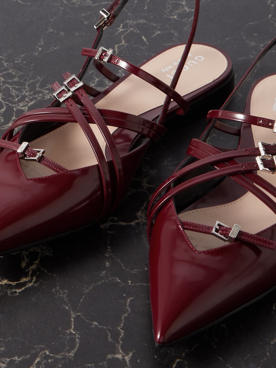 Seraphine buckled patent-leather slingback flats Seraphine buckled patent-leather slingback flats