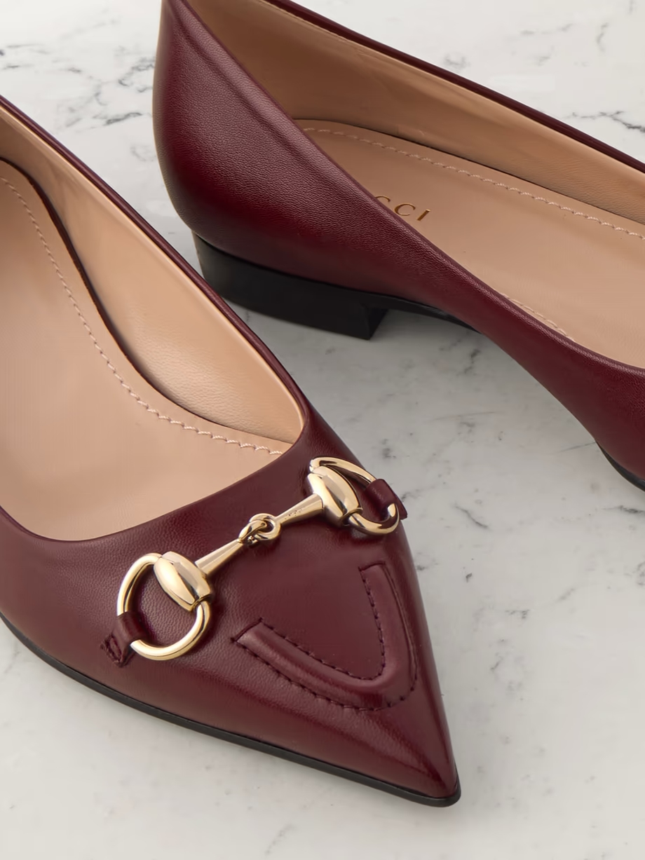 Erin horsebit-detailed leather point-toe flats Erin horsebit-detailed leather point-toe flats