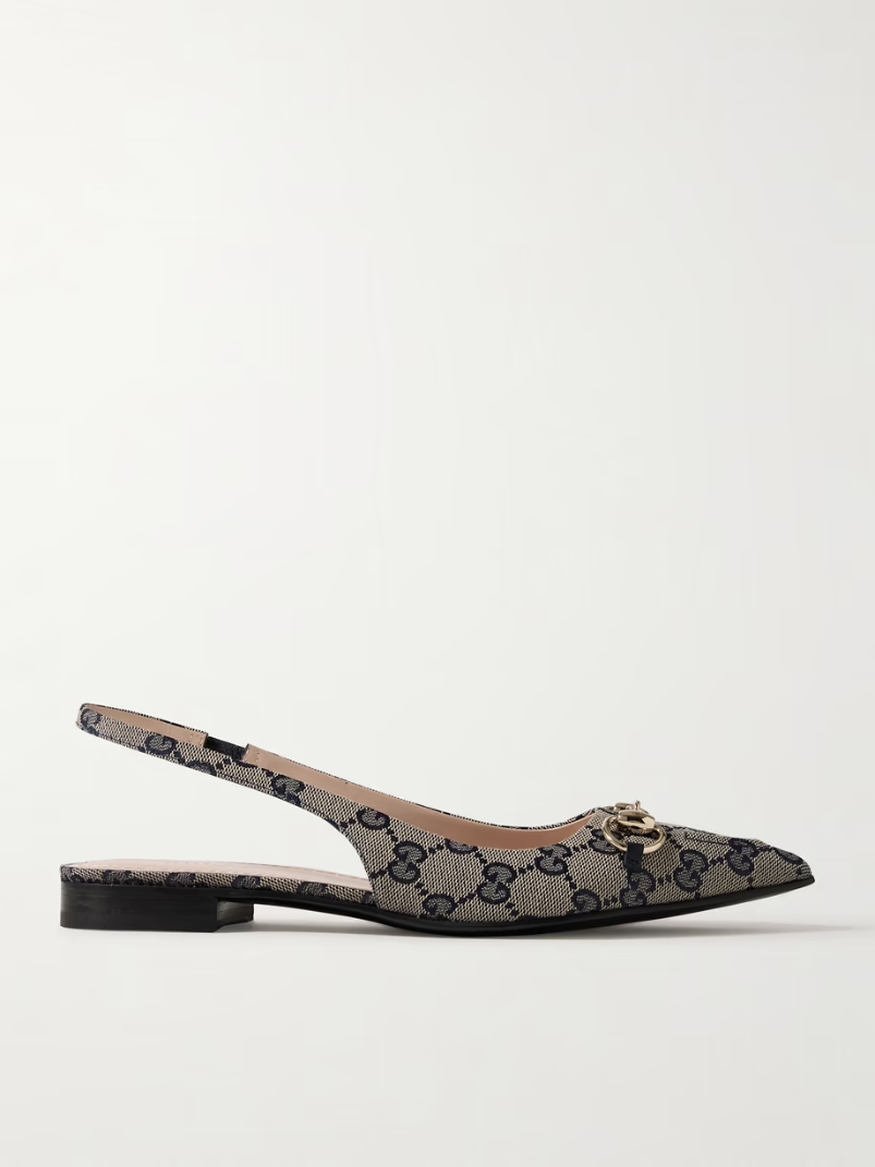 Erin horsebit-embellished canvas-jacquard slingback sandals Erin horsebit-embellished canvas-jacquard slingback sandals