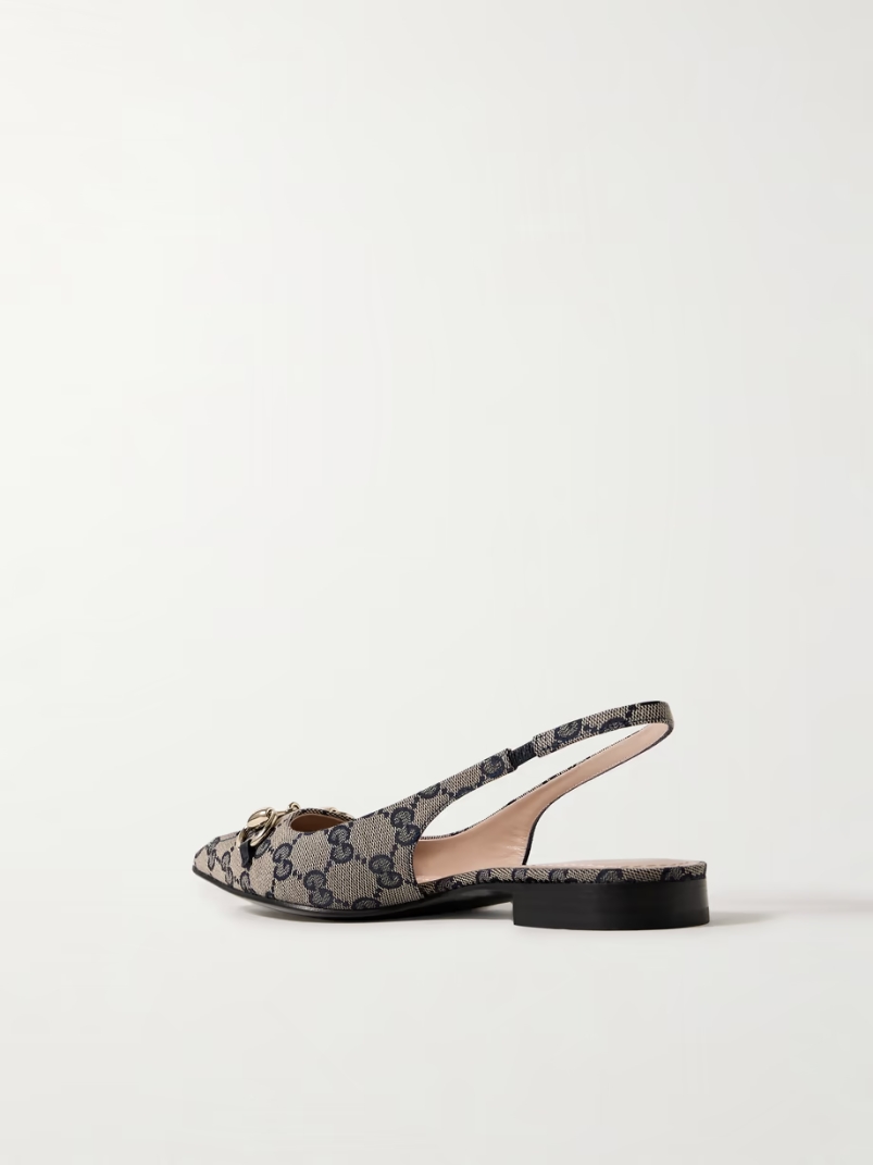 Erin horsebit-embellished canvas-jacquard slingback sandals Erin horsebit-embellished canvas-jacquard slingback sandals