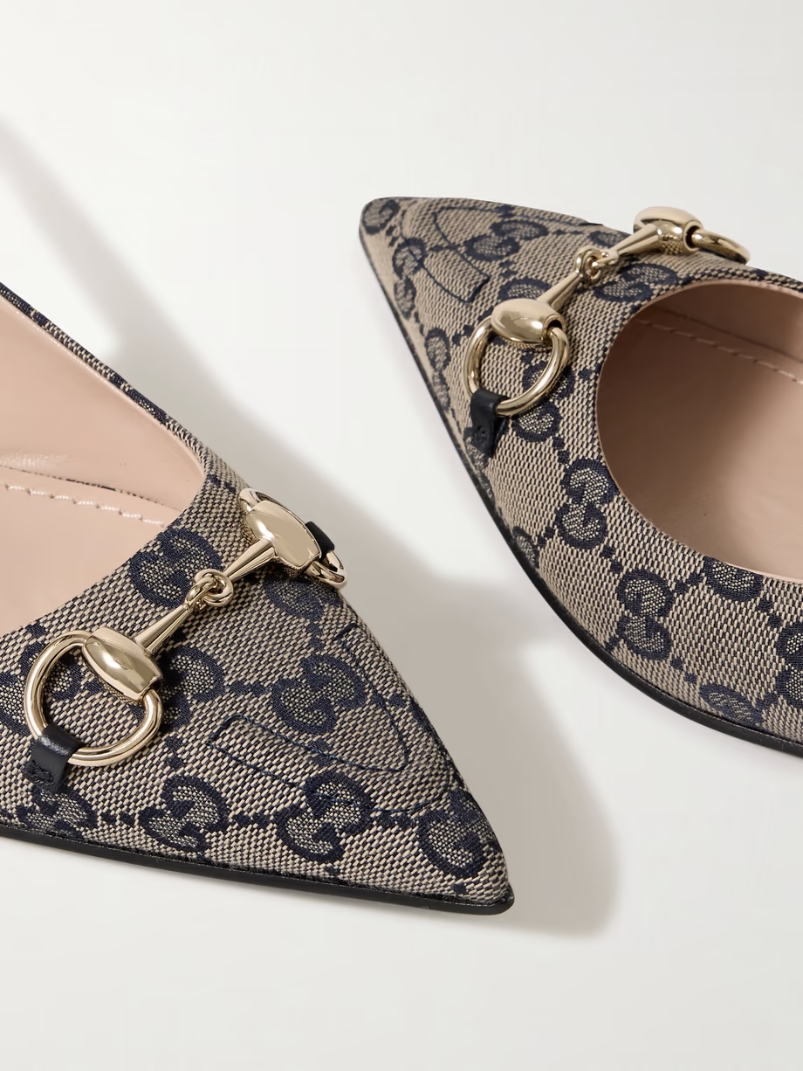 Erin horsebit-embellished canvas-jacquard slingback sandals Erin horsebit-embellished canvas-jacquard slingback sandals