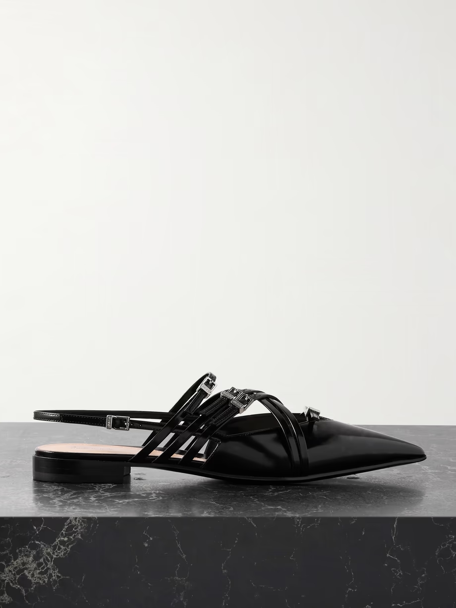 Seraphine buckled patent-leather slingback flats Seraphine buckled patent-leather slingback flats