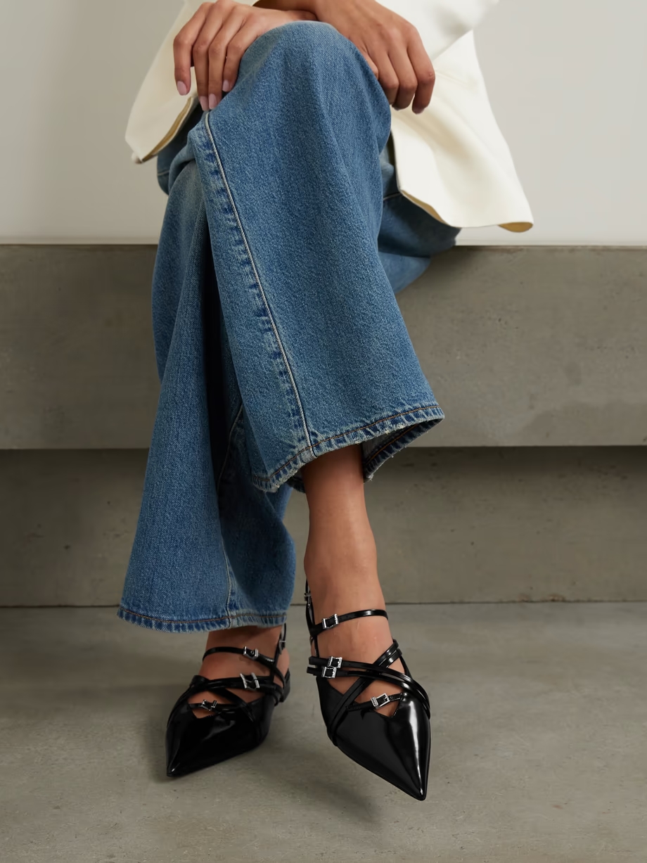 Seraphine buckled patent-leather slingback flats Seraphine buckled patent-leather slingback flats