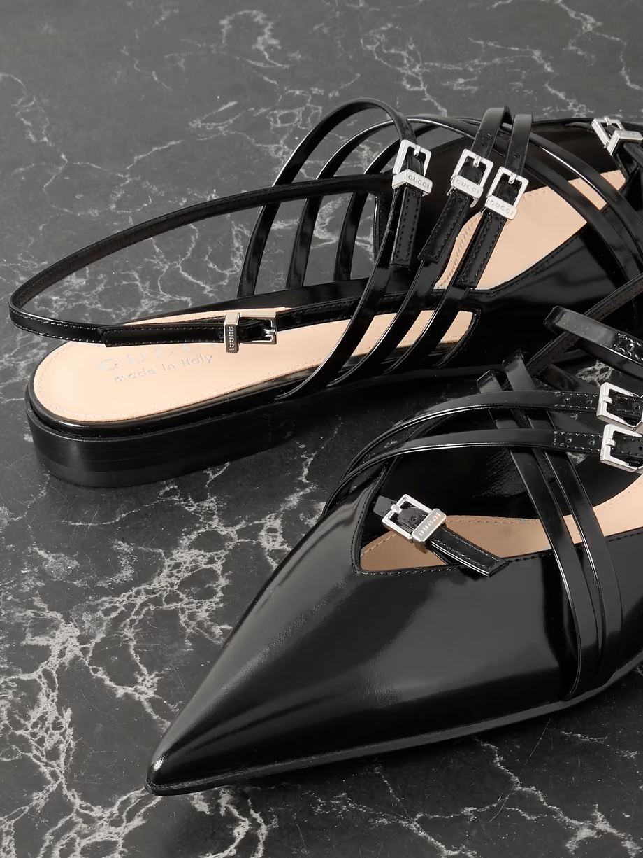 Seraphine buckled patent-leather slingback flats Seraphine buckled patent-leather slingback flats