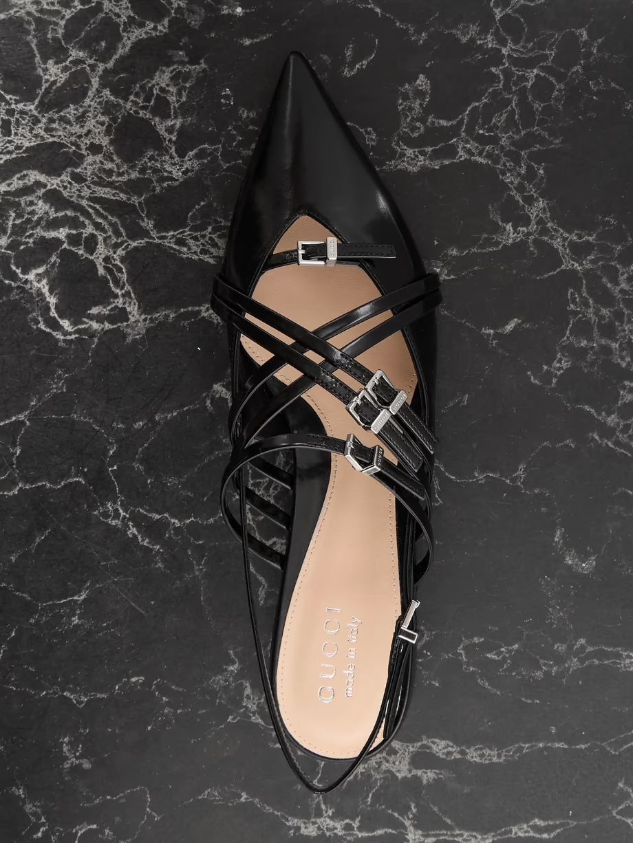 Seraphine buckled patent-leather slingback flats Seraphine buckled patent-leather slingback flats