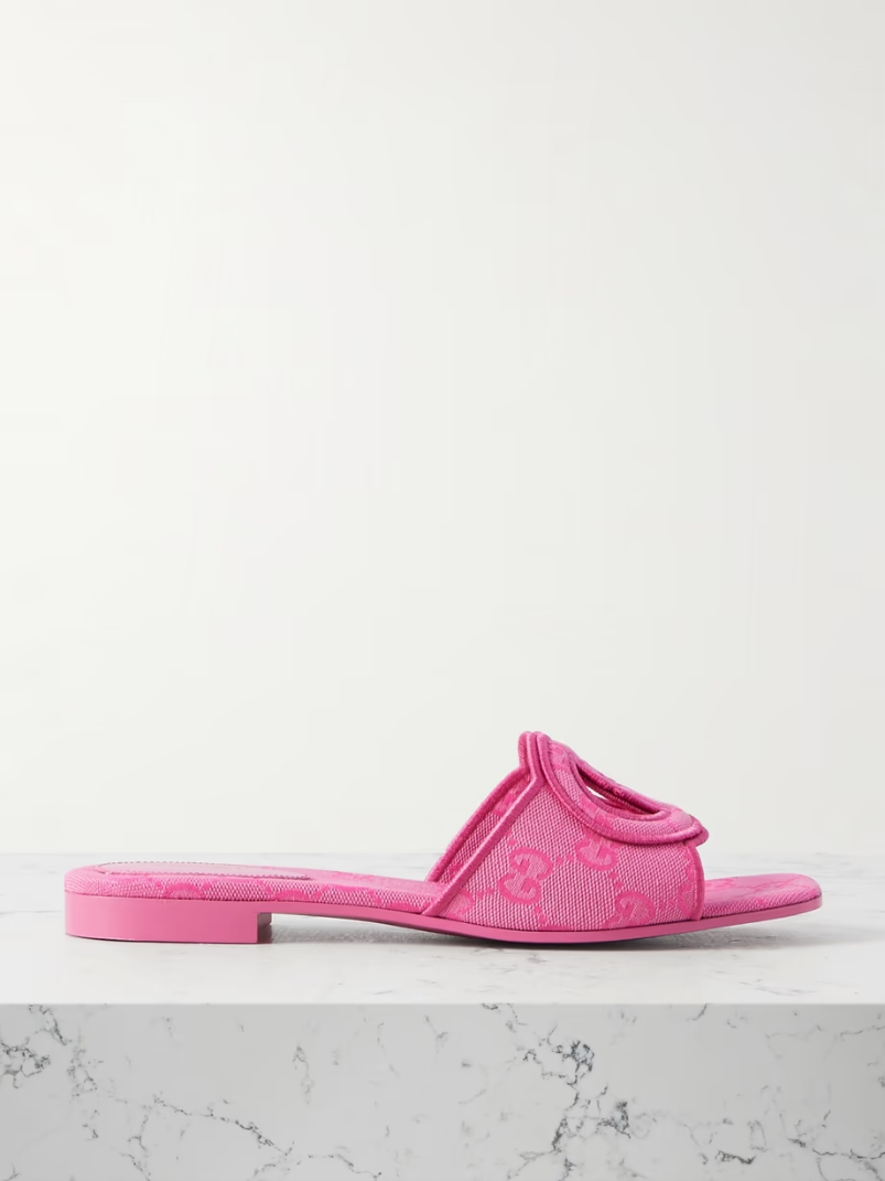 Cutout embroidered canvas-jacquard slides Cutout embroidered canvas-jacquard slides