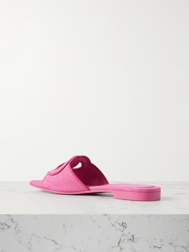 Cutout embroidered canvas-jacquard slides Cutout embroidered canvas-jacquard slides
