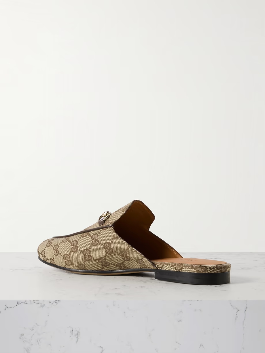 Princetown horsebit-detailed leather-trimmed canvas-jacquard slippers Princetown horsebit-detailed leather-trimmed canvas-jacquard slippers