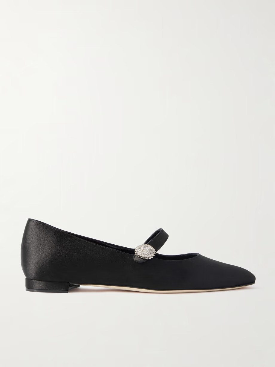 Marijanaflat crystal-embellished satin Mary-Jane ballet flats Marijanaflat crystal-embellished satin Mary-Jane ballet flats