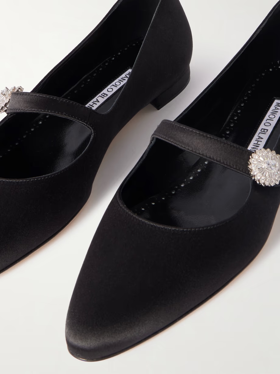 Marijanaflat crystal-embellished satin Mary-Jane ballet flats Marijanaflat crystal-embellished satin Mary-Jane ballet flats