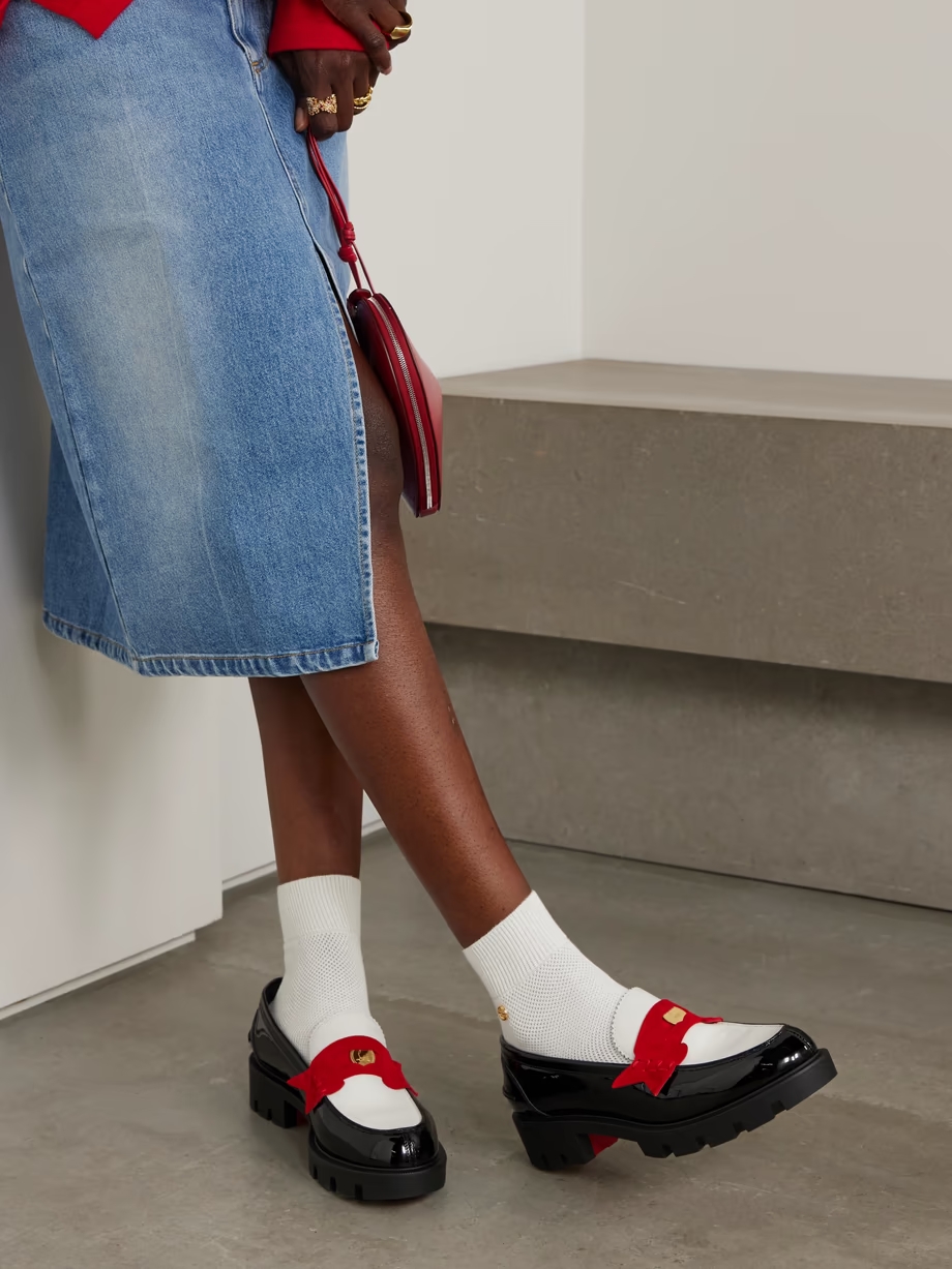 Penny velour-trimmed leather loafers Penny velour-trimmed leather loafers