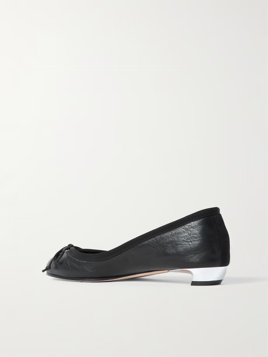 Embellished grosgrain-trimmed leather ballet flats Embellished grosgrain-trimmed leather ballet flats