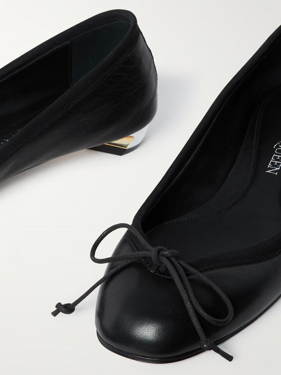 Embellished grosgrain-trimmed leather ballet flats Embellished grosgrain-trimmed leather ballet flats