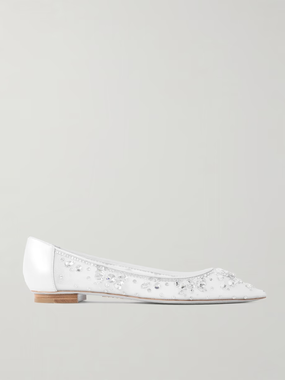 Leather-trimmed crystal-embellished tulle point-toe flats Leather-trimmed crystal-embellished tulle point-toe flats