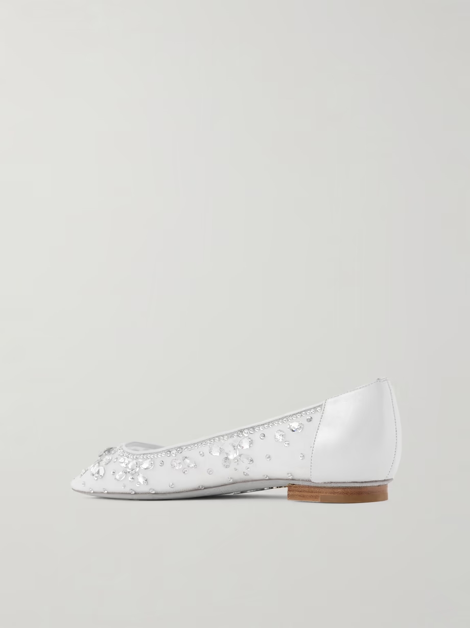 Leather-trimmed crystal-embellished tulle point-toe flats Leather-trimmed crystal-embellished tulle point-toe flats
