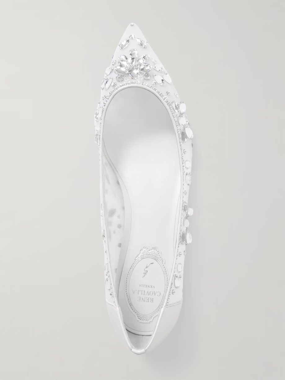 Leather-trimmed crystal-embellished tulle point-toe flats Leather-trimmed crystal-embellished tulle point-toe flats