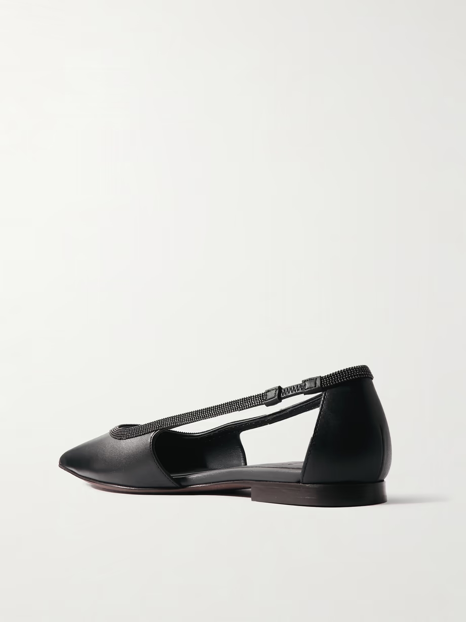 Bead-embellished leather point-toe flats Bead-embellished leather point-toe flats