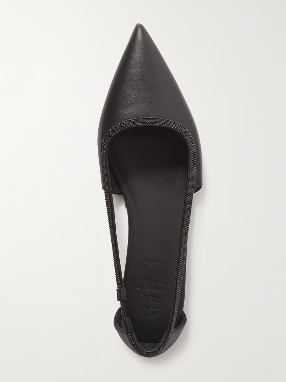 Bead-embellished leather point-toe flats Bead-embellished leather point-toe flats