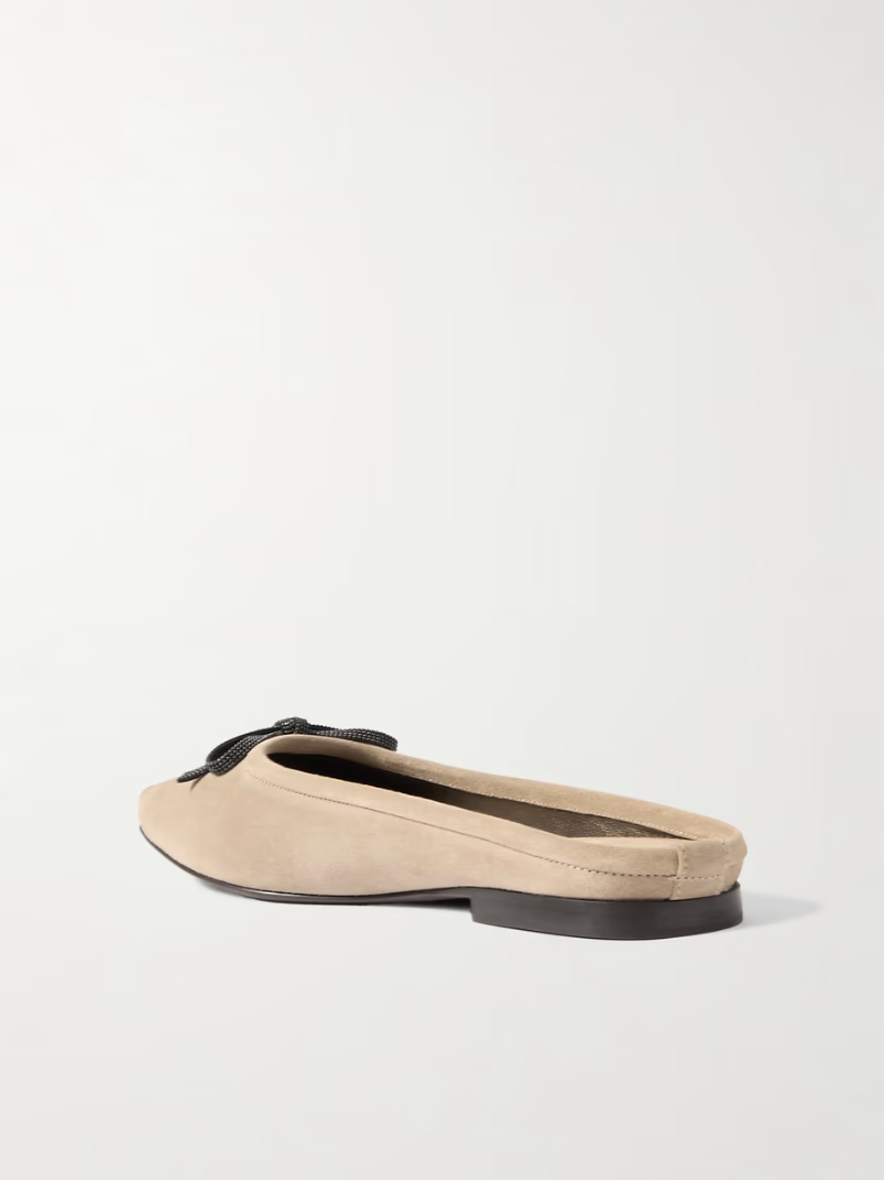 Bow-embellished suede slippers Bow-embellished suede slippers