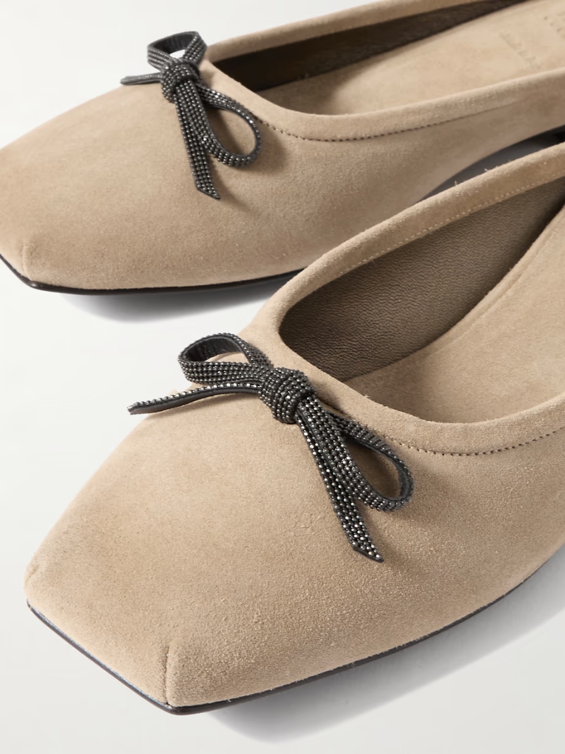 Bow-embellished suede slippers Bow-embellished suede slippers