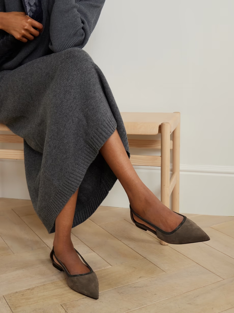 Bead-embellished suede point-toe flats Bead-embellished suede point-toe flats