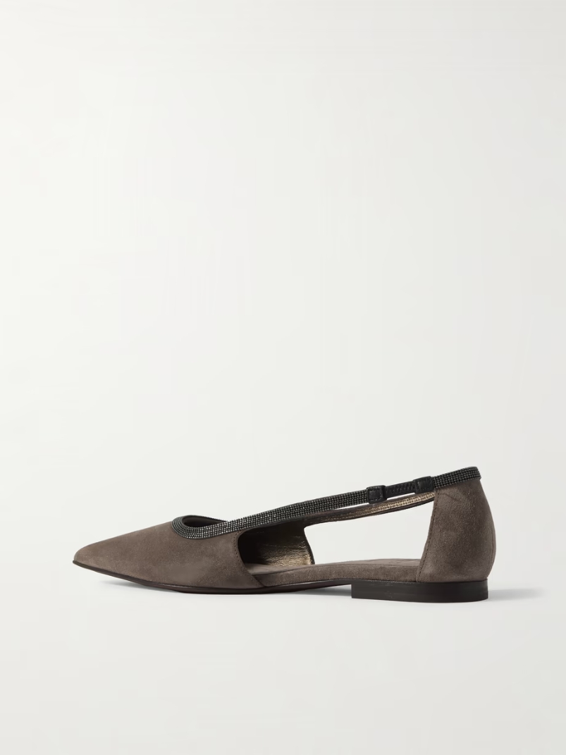 Bead-embellished suede point-toe flats Bead-embellished suede point-toe flats