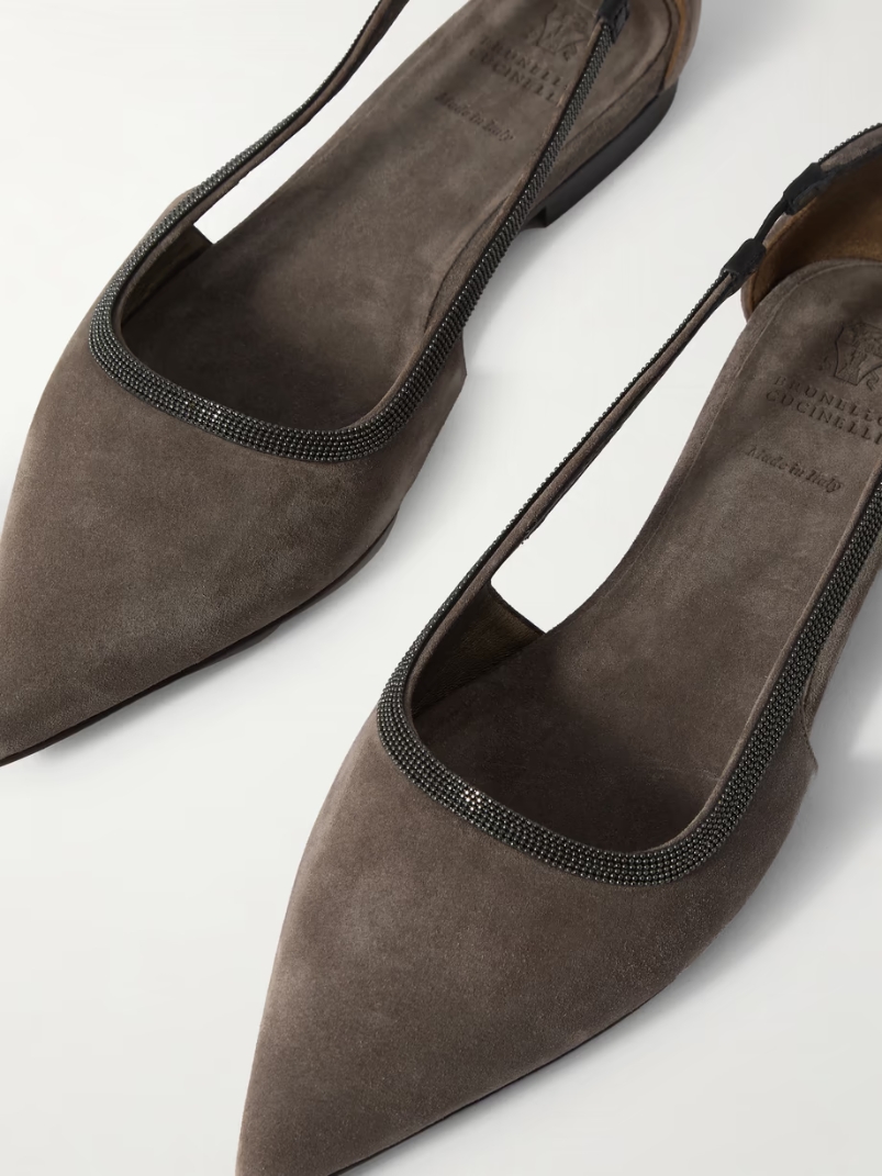 Bead-embellished suede point-toe flats Bead-embellished suede point-toe flats