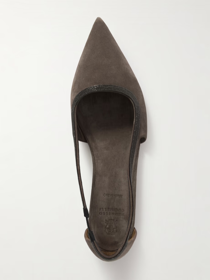 Bead-embellished suede point-toe flats Bead-embellished suede point-toe flats