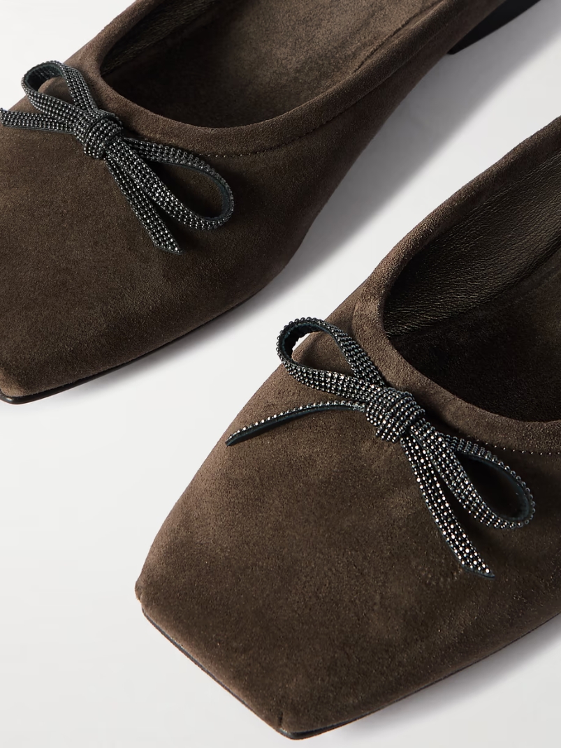 Bow-embellished suede slippers Bow-embellished suede slippers