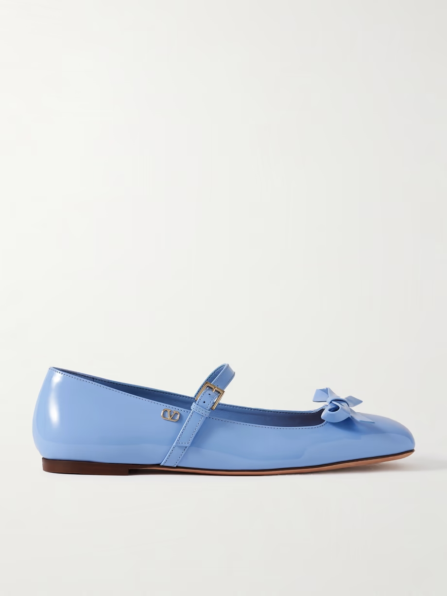 Bow-embellished patent-leather Mary Jane ballet flats Bow-embellished patent-leather Mary Jane ballet flats