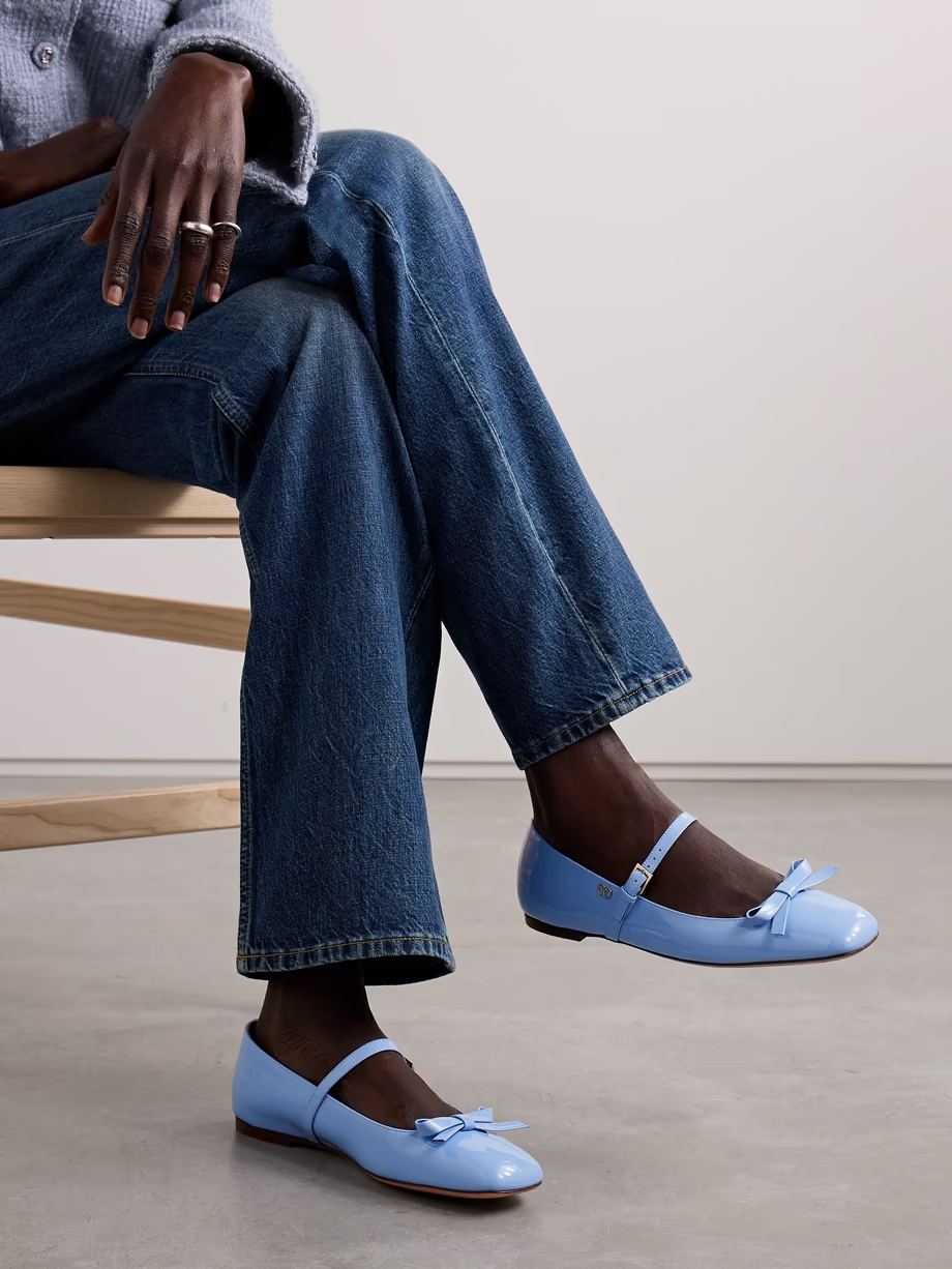 Bow-embellished patent-leather Mary Jane ballet flats Bow-embellished patent-leather Mary Jane ballet flats