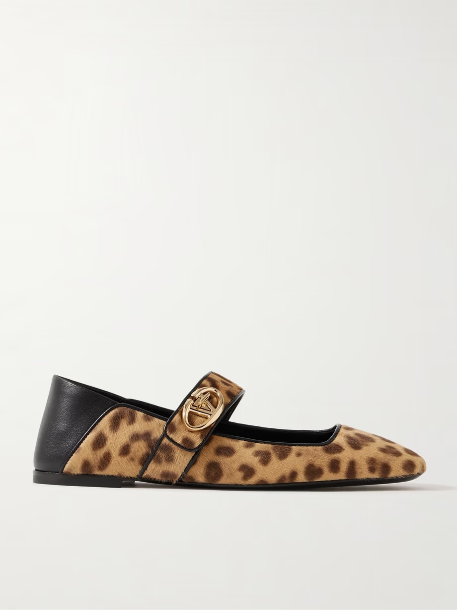 VLOGO Locker collapsible-heel leather-trimmed leopard-print calf hair ballet flats VLOGO Locker collapsible-heel leather-trimmed leopard-print calf hair ballet flats