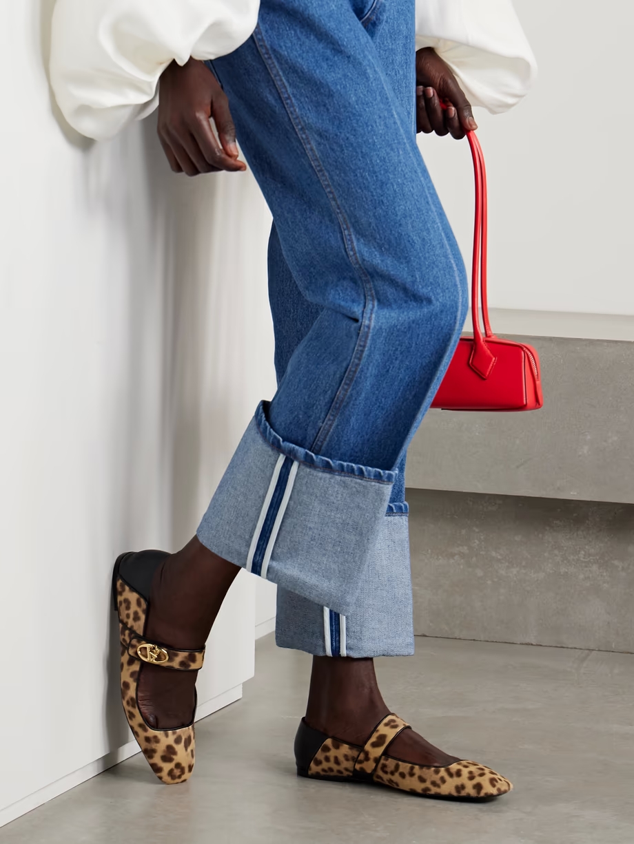 VLOGO Locker collapsible-heel leather-trimmed leopard-print calf hair ballet flats VLOGO Locker collapsible-heel leather-trimmed leopard-print calf hair ballet flats