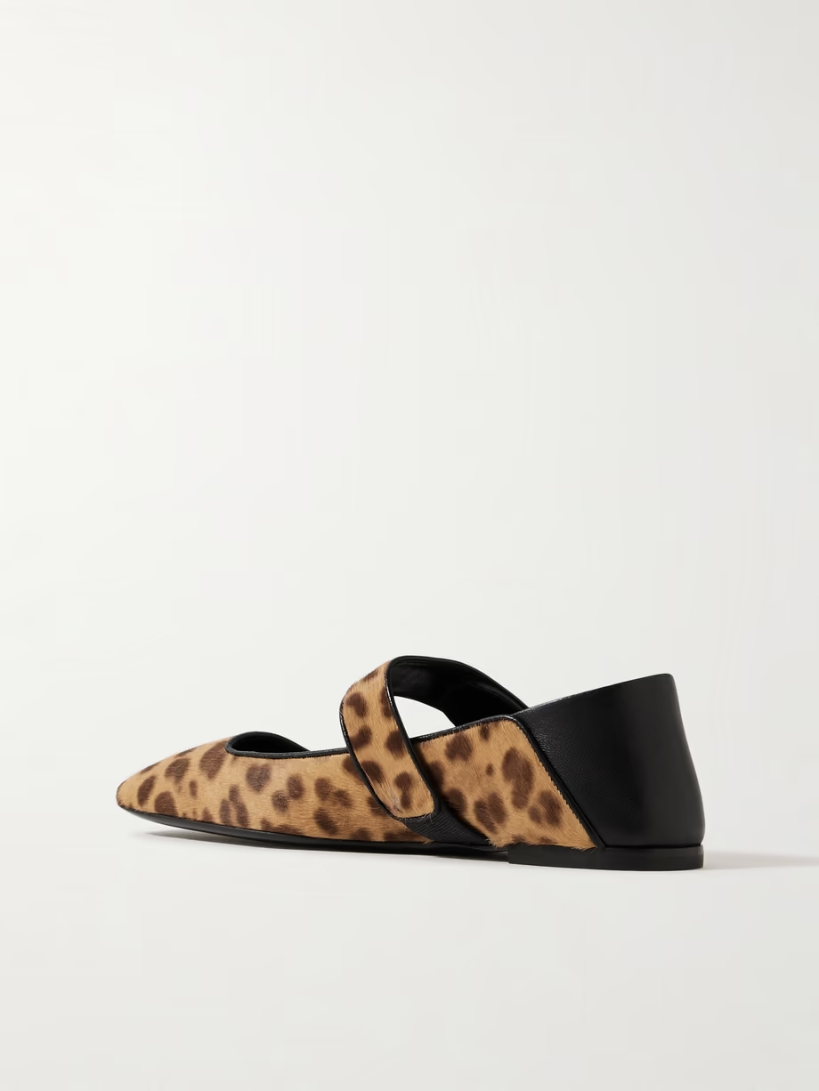 VLOGO Locker collapsible-heel leather-trimmed leopard-print calf hair ballet flats VLOGO Locker collapsible-heel leather-trimmed leopard-print calf hair ballet flats