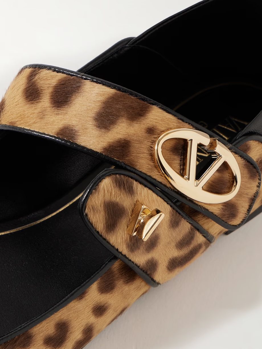 VLOGO Locker collapsible-heel leather-trimmed leopard-print calf hair ballet flats VLOGO Locker collapsible-heel leather-trimmed leopard-print calf hair ballet flats