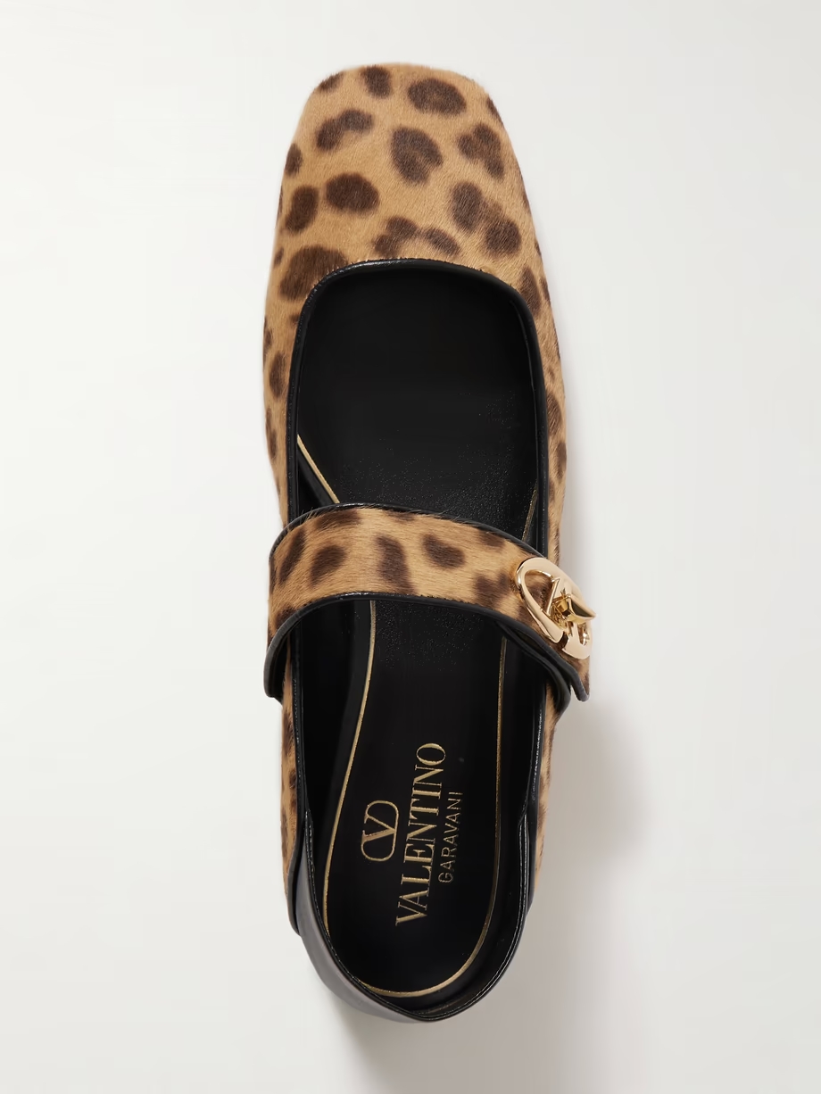 VLOGO Locker collapsible-heel leather-trimmed leopard-print calf hair ballet flats VLOGO Locker collapsible-heel leather-trimmed leopard-print calf hair ballet flats