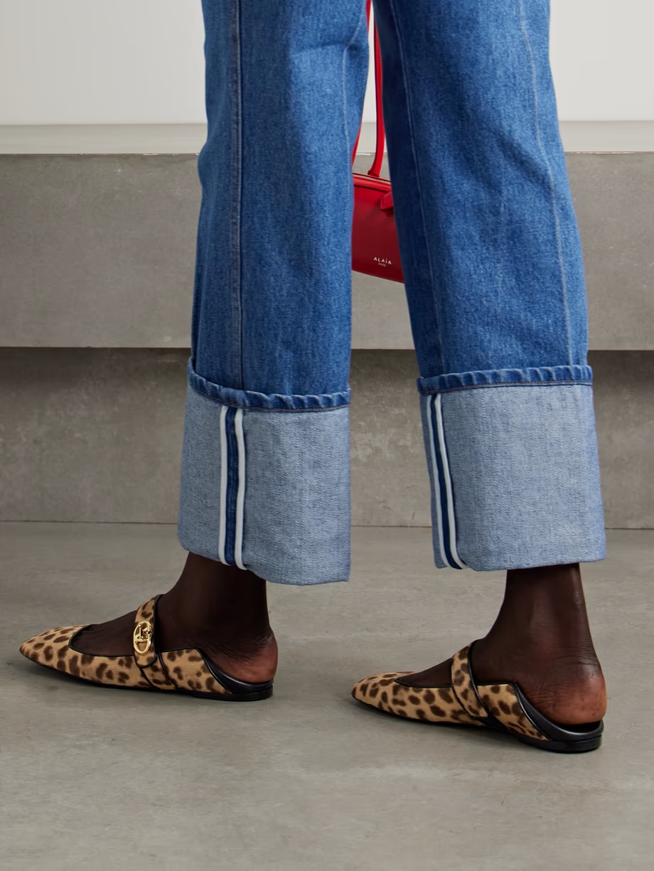 VLOGO Locker collapsible-heel leather-trimmed leopard-print calf hair ballet flats VLOGO Locker collapsible-heel leather-trimmed leopard-print calf hair ballet flats