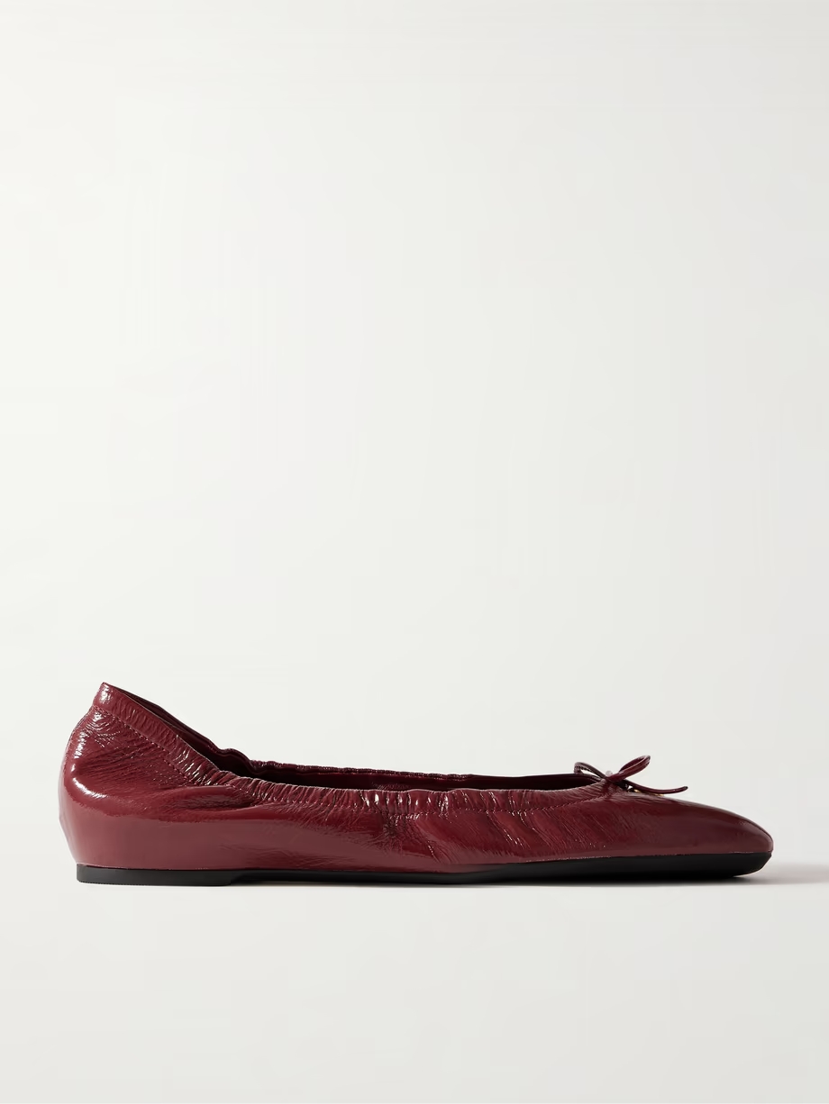 VLOGO bow-embellished crinkled patent-leather ballet flats VLOGO bow-embellished crinkled patent-leather ballet flats