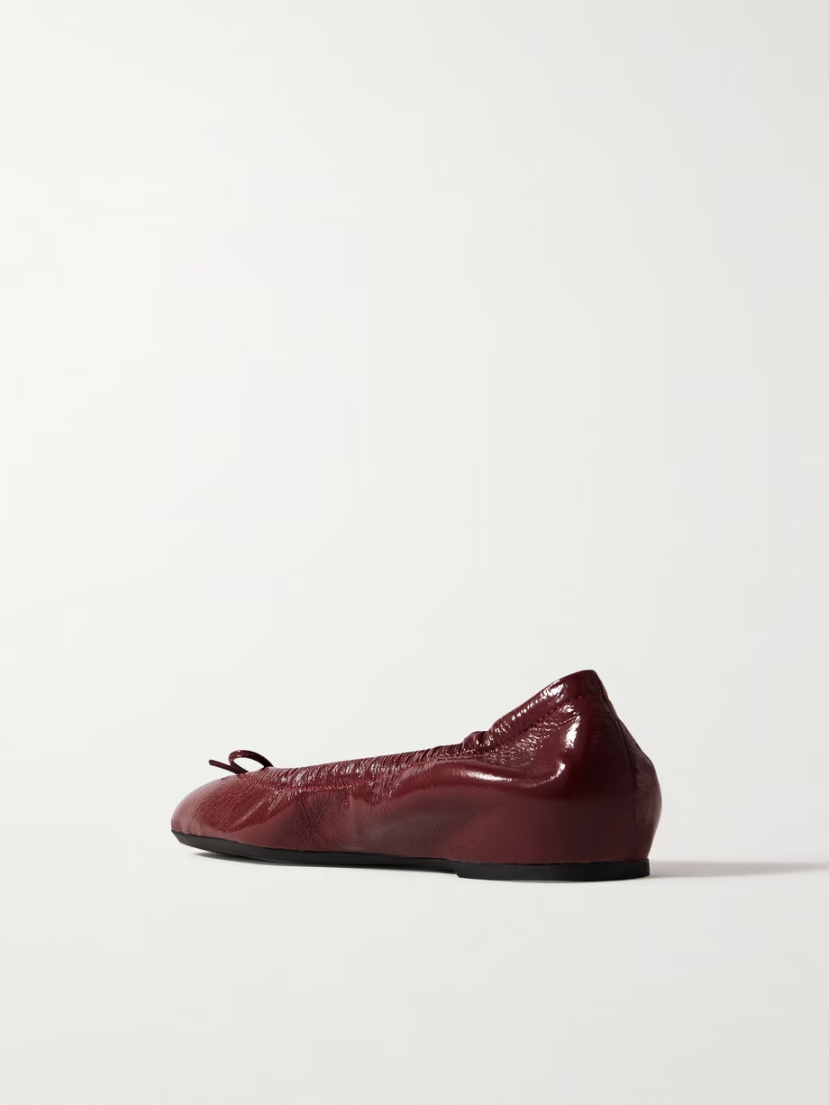 VLOGO bow-embellished crinkled patent-leather ballet flats VLOGO bow-embellished crinkled patent-leather ballet flats