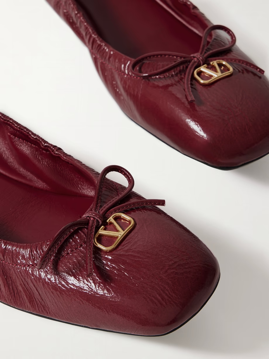 VLOGO bow-embellished crinkled patent-leather ballet flats VLOGO bow-embellished crinkled patent-leather ballet flats