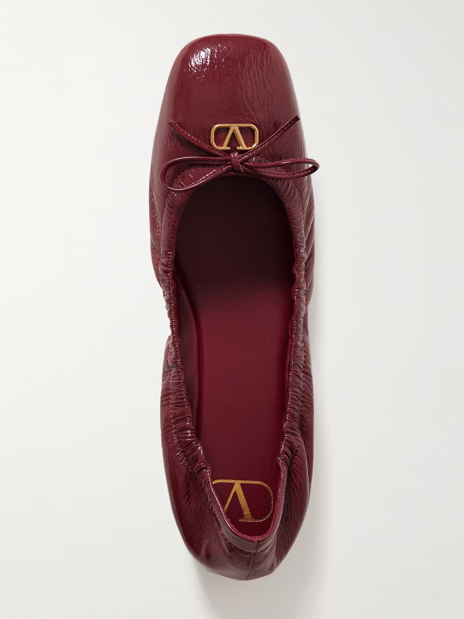 VLOGO bow-embellished crinkled patent-leather ballet flats VLOGO bow-embellished crinkled patent-leather ballet flats